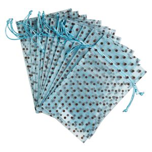 Pouch, flocked organza, robin's egg blue and brown, 10x6 inches with dots pattern and drawstring closure. Sold per pkg of 12.