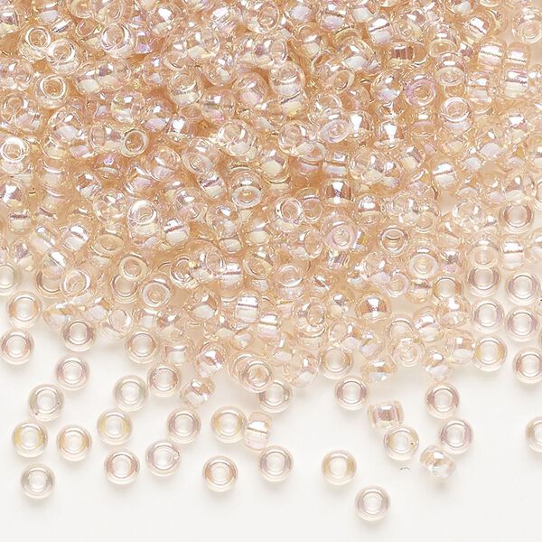 Seed bead, Miyuki, glass, pkg/250g, #8 rocaille, translucent rainbow pink mist (RR-292). image number 0