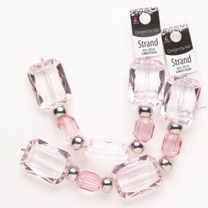 Bead 1pkg2 acrylic, mixed shapes, 8 inch assortment pink / silver CCB