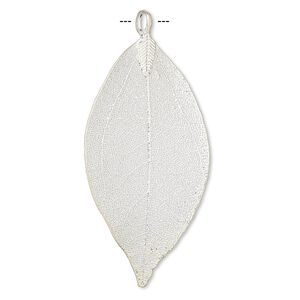 Pendant, Everyday Jewelry, Indian rubber plant and silver-plated brass, 48x20mm-77x51mm leaf. Sold individually.