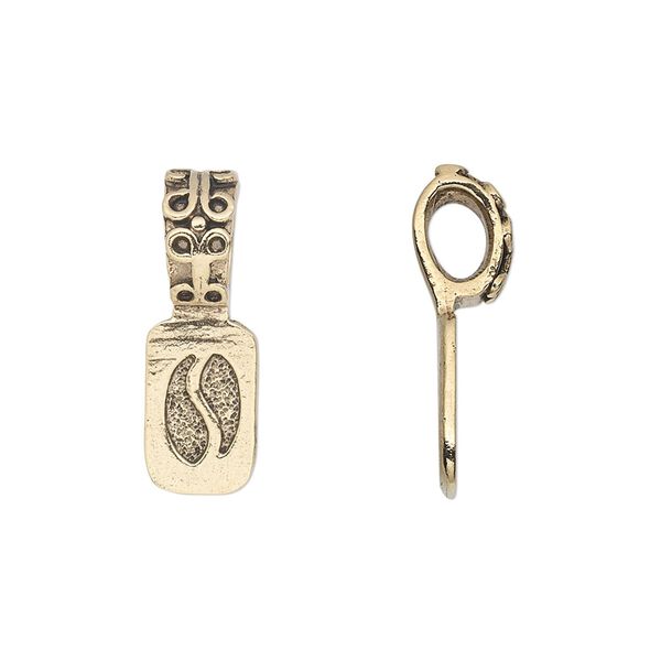 Bail, pewter (tin-based alloy), pkg/1, antique gold plate, 22x8mm with 12x8mm rectangle flat base and decorative design. image number 0