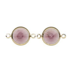 Link, Vintage Crystal™, crystal and  gold-plated brass, amethyst, 12mm rivoli. Sold per pkg of 2.