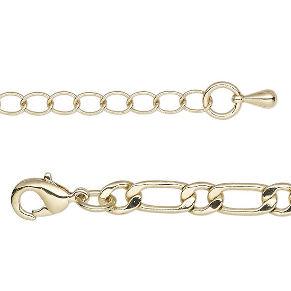 Chain, gold-plated brass, 5mm long and short flat oval, 18 inches with 2-inch extender chain and lobster claw clasp. Sold individually. image number 0