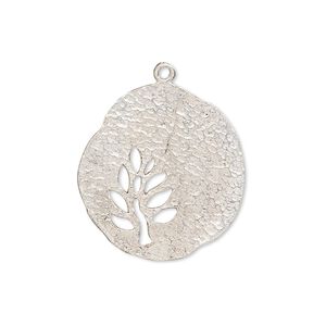 Drop, silver-plated copper, 24x23mm hammered freeform with tree cutout. Sold individually.