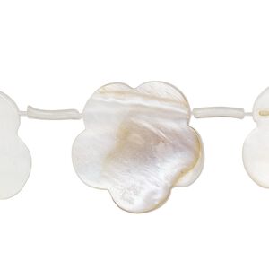 Bead, mother-of-pearl shell (bleached), white, 21x16mm-23x19mm top-drilled flat flower, Mohs hardness 3-1/2. Sold per 17-inch strand, approximately 15 beads.