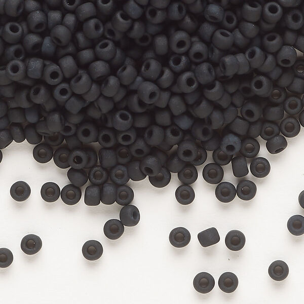 Seed bead, Dyna-Mites™, glass, opaque matte black, #8 round. Sold per 1/2 kilogram pkg. image number 0