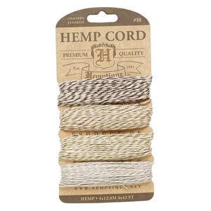 Cord, Hemptique®, polished hemp, assorted colors, 0.5mm diameter, 10-pound test. Sold per set of (4) 42-foot sections.