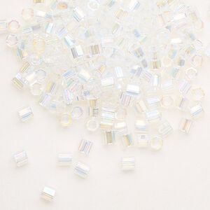 Seed bead, Delica®, glass, pkg/50g, #8 cut, translucent rainbow crystal clear (DBLC-0051).