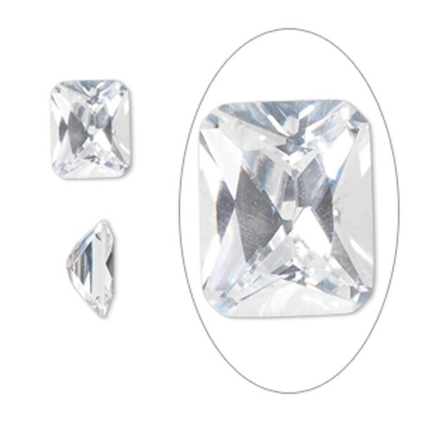 Gem, cubic zirconia, spinel white, 10x8mm faceted emerald-cut, Mohs hardness 8-1/2. Sold individually. image number 0