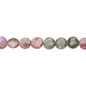Multi-tourmaline 1pkg1, hand-cut faceted flat round bead natural 15.5-16 inch 7mm