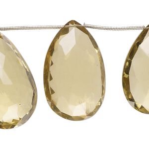 Golden quartz 1pkg11, hand-cut top-drilled faceted puffed teardrop bead 16x12mm-32x20mm