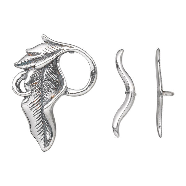 Clasp, toggle, antiqued sterling silver, 28x20mm fancy leaves. Sold individually. image number 0