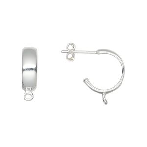 Earring hoop 1pkg2 sterling silver, 14mm 0.75 round / perpendicular open loop, 20 gauge 1 pair