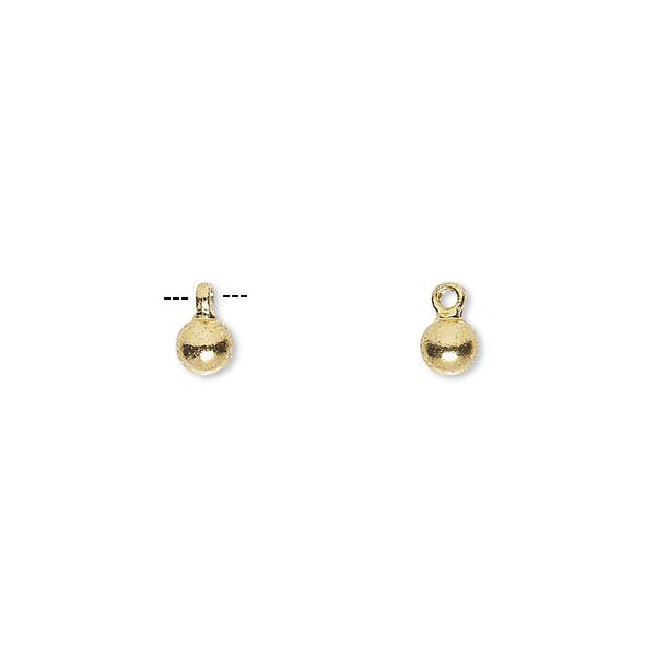 Drop, gold-finished "pewter" (zinc-based alloy), 4mm round. Sold per pkg of 10. image number 0