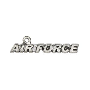 Focal, antiqued pewter (tin-based alloy), 34x5mm "AIR FORCE." Sold per pkg of 4.