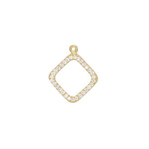Drop, cubic zirconia and gold-finished sterling silver, clear, 14.5mm single-sided open diamond. Sold individually.