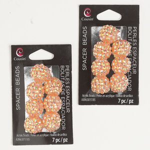 Bead 1pkg14, acrylic, orange AB, 12mm bumpy round.