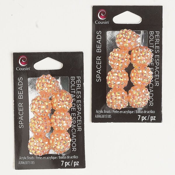 Bead 1pkg14, acrylic, orange AB, 12mm bumpy round. image number 0
