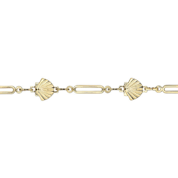 Chain, gold-plated brass, 8.5x7.5mm shell with 17x3.5mm rectangle with loops. Sold per pkg of 25 feet. image number 0