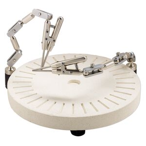 Rotating soldering table, ceramic / stainless steel / rubber / anodized steel, 8-3/4 x 1-inch round solder block / 9 x 8 x 1-1/2 inch table / 11x1-1/4 inch third hand. Sold per 5-piece set.