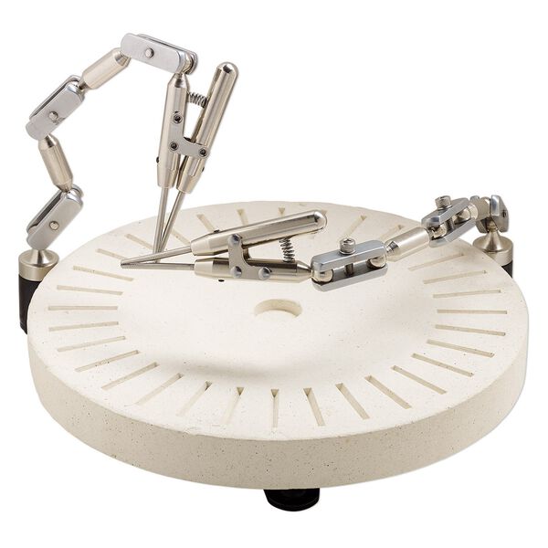 Rotating soldering table, ceramic / stainless steel / rubber / anodized steel, 8-3/4 x 1-inch round solder block / 9 x 8 x 1-1/2 inch table / 11x1-1/4 inch third hand. Sold per 5-piece set. image number 0