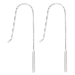Ear wire fishhook 1pkg4 sterling silver, 50mm / 29mm stack-a-bead shank / 16mm paddle, 21 gauge 2 pair