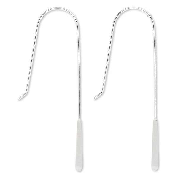 Ear wire fishhook 1pkg4 sterling silver, 50mm / 29mm stack-a-bead shank / 16mm paddle, 21 gauge 2 pair image number 0