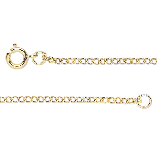 Chain, gold-finished steel, 1.9mm curb, 17 inches with springring clasp. Sold individually. image number 0