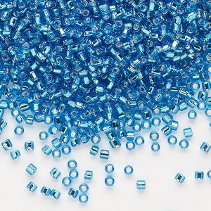 Seed bead, Dyna-Mites™, glass, pkg/40g, #11 round, transparent silver-lined turquoise blue, (75:SR 11/0 SR).