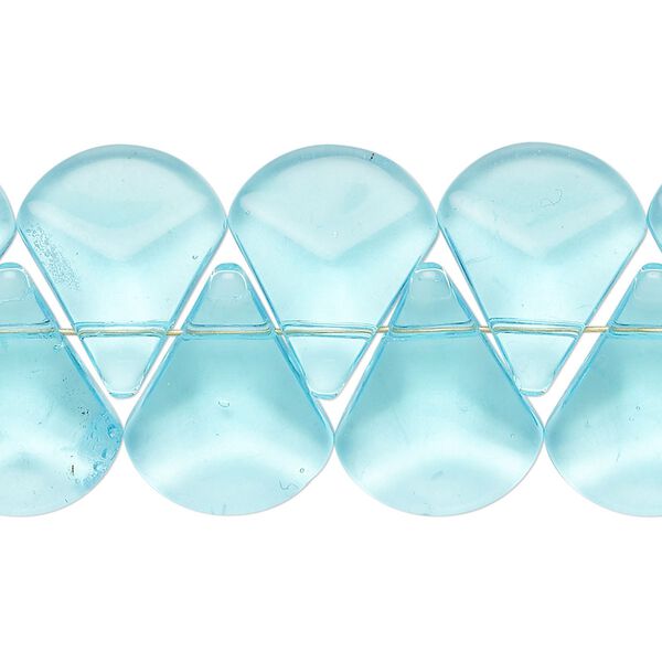 Bead, glass, transparent aqua blue, 17x14mm top-drilled beveled puffed teardrop. Sold per 10-inch strand, approximately 40 beads. image number 0