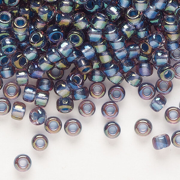 Seed bead, Miyuki, glass, pkg/250g, #6 rocaille, translucent tidal-lined luster crystal clear (RR-3747). image number 0