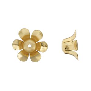 Bead cap, gold-finished steel, 15x7mm flower, fits 8-10mm round bead. Sold per pkg of 20.