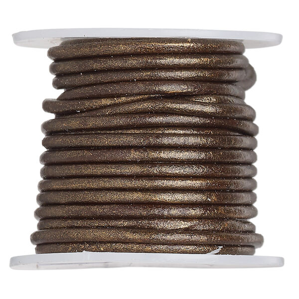 Cord, leather (coated), metallic bronze, 2mm. Sold per 25-yard spool. image number 0