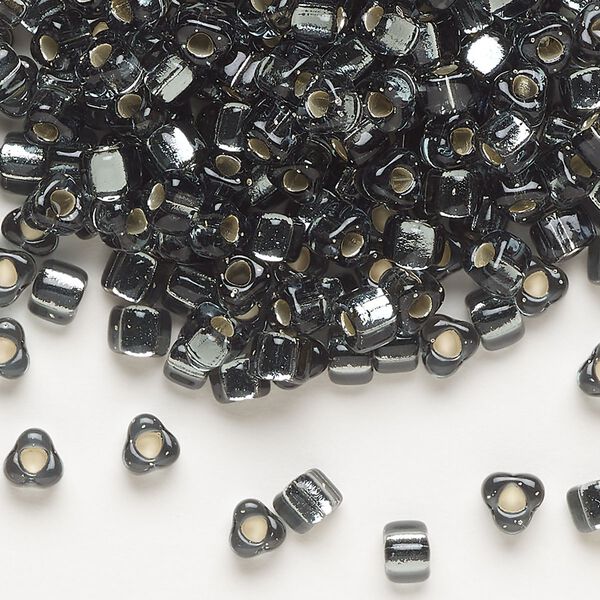 Seed bead, Miyuki, glass, silver-lined translucent grey, (TR1805), #5 triangle. Sold per 25-gram pkg. image number 0