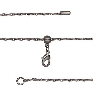 Chain 1pkg1 teardrop, 1.4mm / lobster claw clasp, black-finished brass adjustable 16-23.5 inch