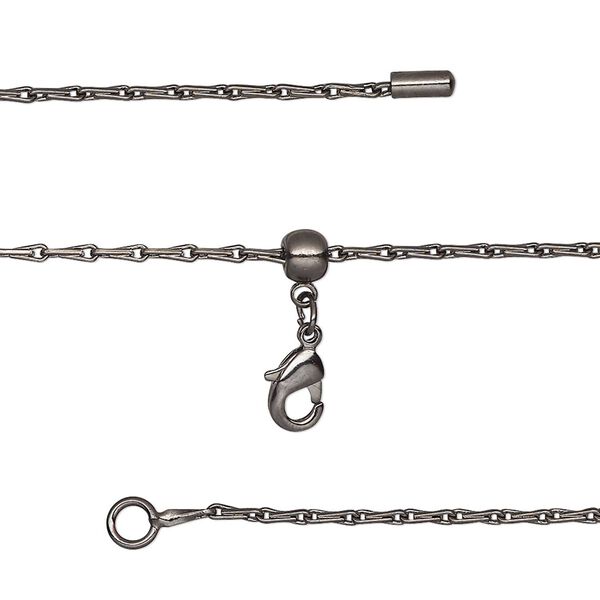Chain, silicone and black-finished brass, 1.4mm teardrop, adjustable from 16 to 23-1/2 inches with lobster claw clasp and adjustable slider bead. Sold individually. image number 0