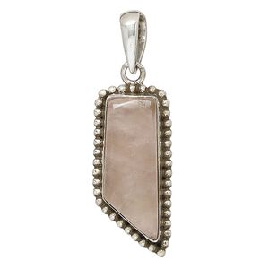 Pendant, rose quartz (natural) and antiqued sterling silver, 30x14mm beaded tooth. Sold individually.