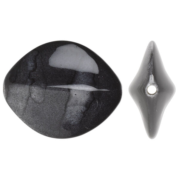 Bead, acrylic, white and grey, 30x24mm ridged oval. Sold per pkg of 30. image number 0