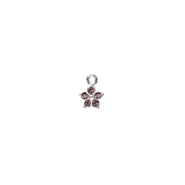 Charm, crystals and sterling silver, amethyst, 6mm single-sided flower. Sold per pkg of 2. image number 0