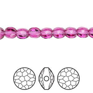 Bead 288pk fuchsia, Swarovski® 6mm puffed round 5034