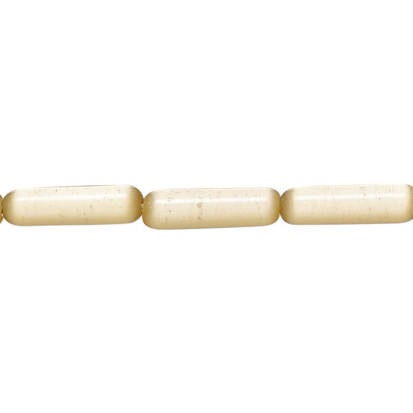Bead, cat's eye glass (fiber optic glass), beige, 15x4mm-17x6mm round tube. Sold per 14-inch strand, approximately 25 beads. image number 0