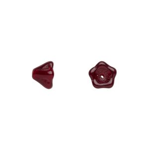 Bead, Czech pressed glass, garnet red, 8.5x6.5mm flower. Sold per 15-1/2" to 16" strand, approximately 80 beads.