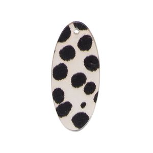 Focal, acrylic, off-white and black, 32x14mm double-sided flat oval with dots. Sold per pkg of 20.