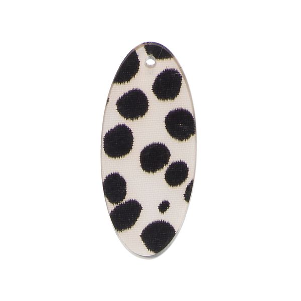 Focal, acrylic, off-white and black, 32x14mm double-sided flat oval with dots. Sold per pkg of 20. image number 0