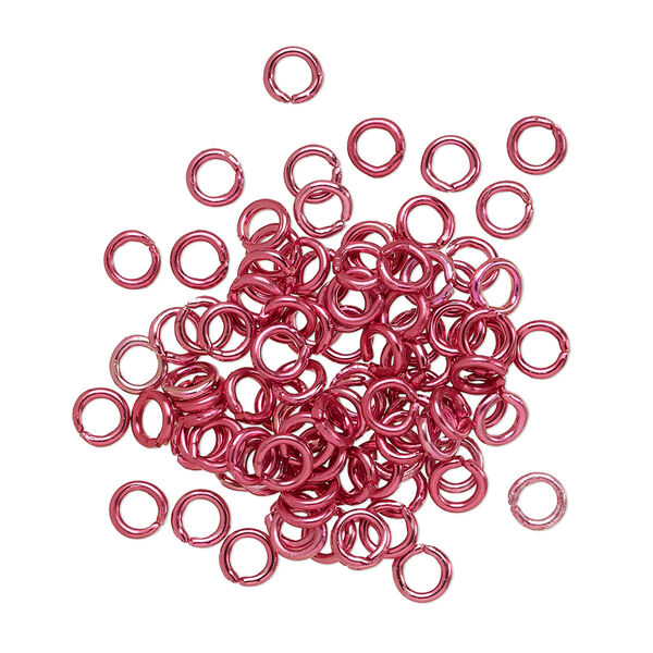 Jump ring, anodized and dyed aluminum, dark pink, 4mm round, 2.4mm inside diameter, 20 gauge. Sold per pkg of 100. image number 0