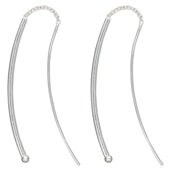 Ear thread, sterling silver, 1-3/4 inch cable chain with 32x1mm curved bar and ball. Sold per pair. image number 0
