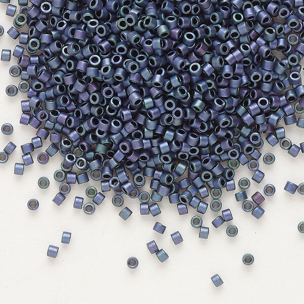 Seed bead, Delica®, glass, pkg/7.5g, #11 round, opaque matte metallic gold iris plum (DB-1054). image number 0