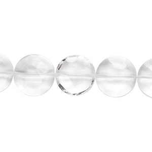 Quartz crystal 1pkg5, hand-cut faceted flat round bead natural 12mm