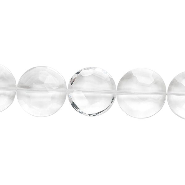 Quartz crystal 1pkg5, hand-cut faceted flat round bead natural 12mm image number 0