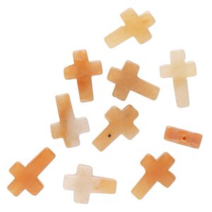 Red aventurine 1pkg10, half-drilled cross drop natural 16x11mm-18x12mm